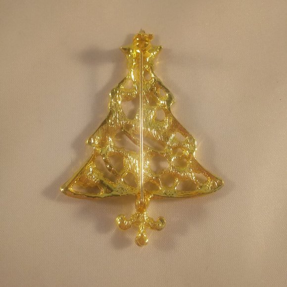Gold Plated Christmas Layered Star Tree Pendant Brooch Women's Party Gift - Picture 3 of 3